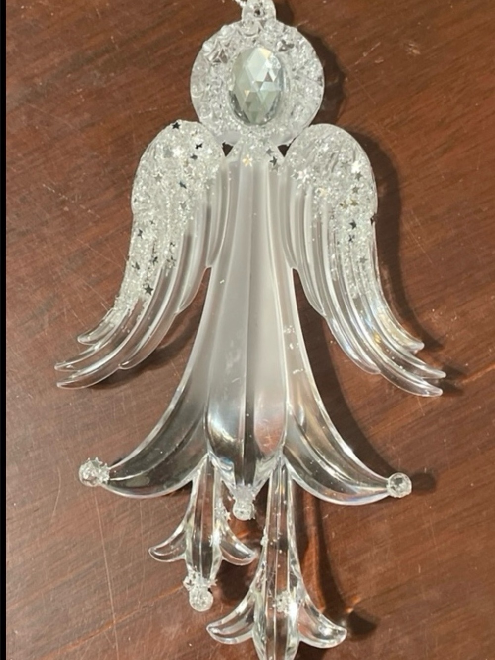 Clear Acrylic Angel Christmas Ornament Jeweled Halo Glitter Sparkle 6.25 Inch